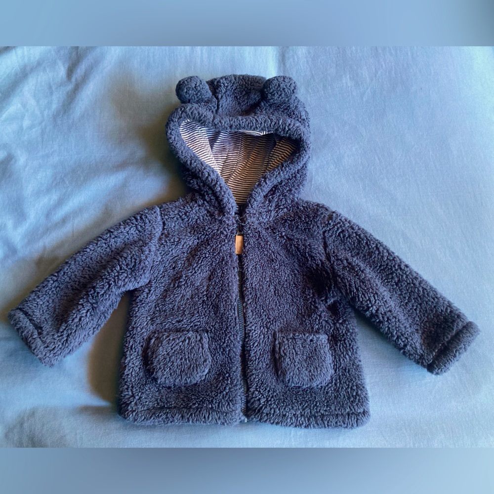 NWOT Carter’s Baby zip-up Sherpa Cardigan, blue, size 6 months and size 9 months